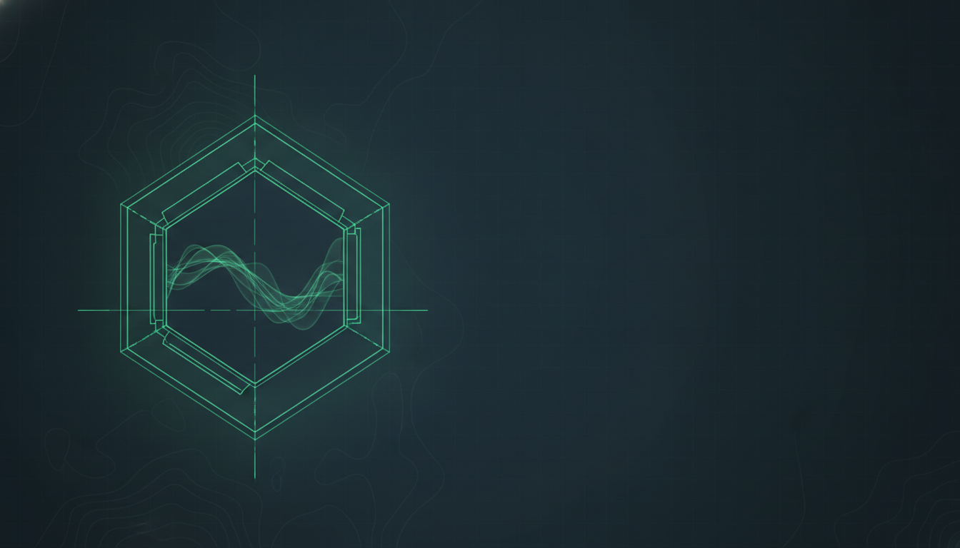 Schematic interface grid with a glowing viewport band over dark slate.