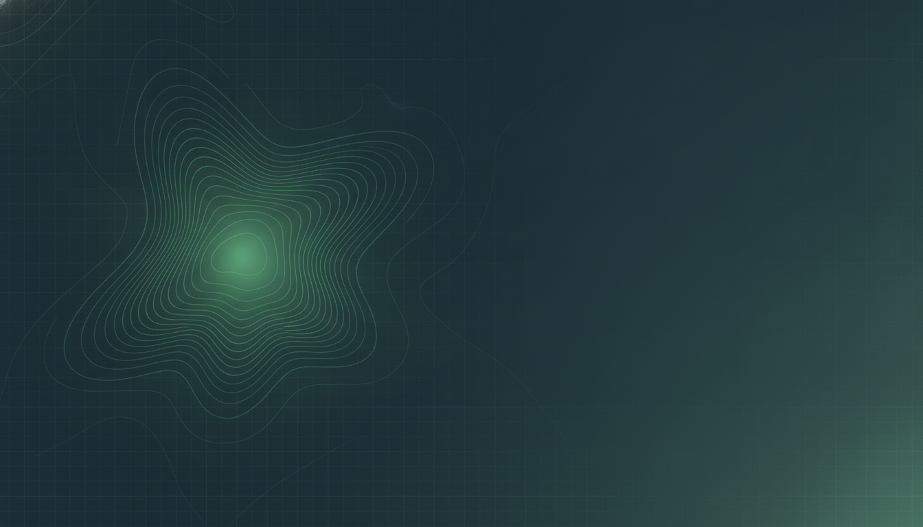 Layered contour field with a soft emerald heatmap glow in one region.